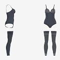 Women's Dark Bodysuit With Thin Straps And High Waist Lace Trim Stockings