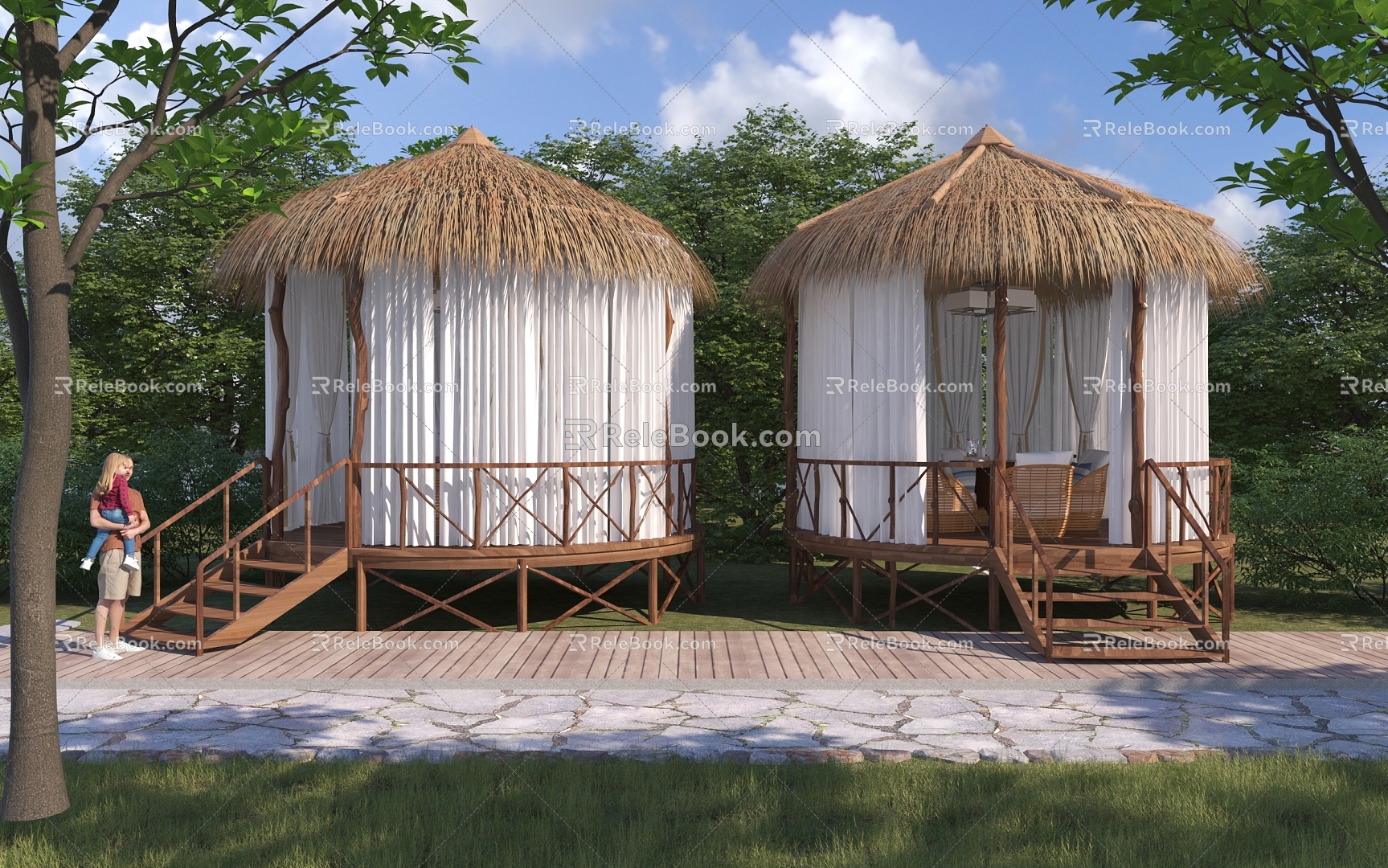 Modern thatched pavilion camping thatched pavilion thatched cottage 3d model