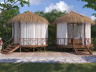 Modern thatched pavilion camping thatched pavilion thatched cottage 3d model