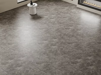 Gray Textured Stone Floor Surface In Modern Living Room With Fireplace And Side Table 3d model