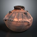 Rustic Handcrafted Ancient Brown Pottery Jar With Textured Surface And Decorative Protrusions