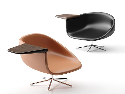 Modern Office Chair With Orange Black Leather And Wooden Side Desk On Metal Base 3d model