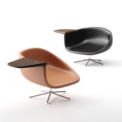 Modern Office Chair With Orange Black Leather And Wooden Side Desk On Metal Base 3d model