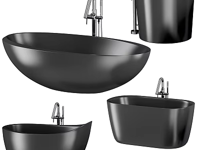 Elegant Modern Black Bathtub Design With Different Shapes And Chrome Faucet 3d model