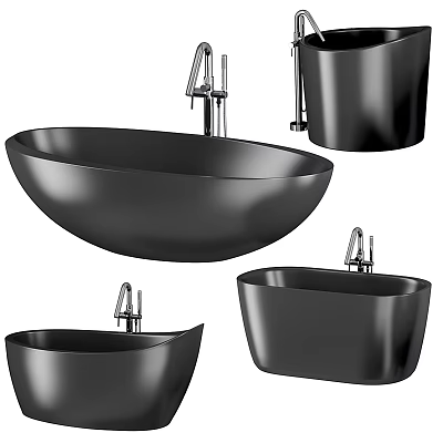 Elegant Modern Black Bathtub Design With Different Shapes And Chrome Faucet 3d model