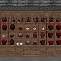 Traditional Wine Display Cabinet With Red Lanterns And Brick Wall Background