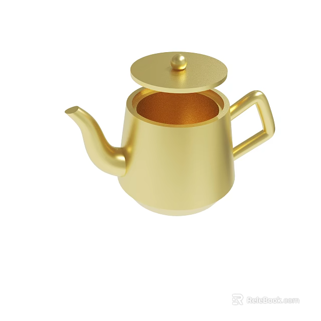 Golden Teapot With Open Lid And Metallic Finish For Modern Home Decor 3d model 
