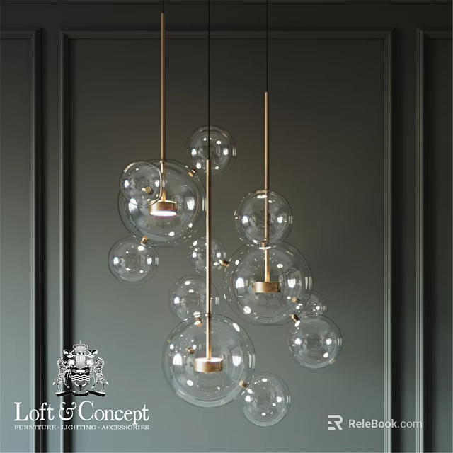 Elegant Contemporary Glass Ball Chandelier with Gold Metal Frame Against Dark Gray Wall 3d model 