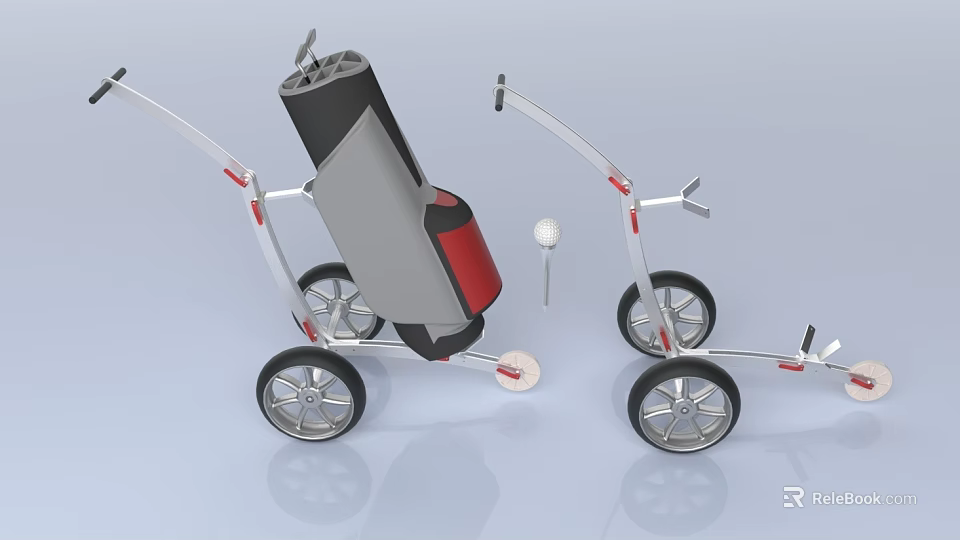 Golf Sports Equipment Foldable Trolley With Wheels Golf Bag And Golf Ball 3d model 