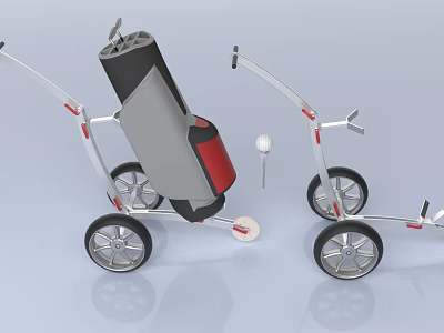 Golf Sports Equipment Foldable Trolley With Wheels Golf Bag And Golf Ball 3d model