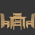 Simple Wooden Square Dining Table Set With Six Matching Chairs 3d model