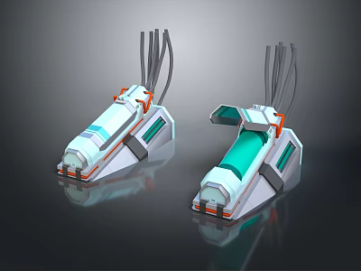 Futuristic Tech Devices With White Orange Exterior Open Lid Green Interior And Cables 3d model