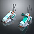 Futuristic Tech Devices With White Orange Exterior Open Lid Green Interior And Cables