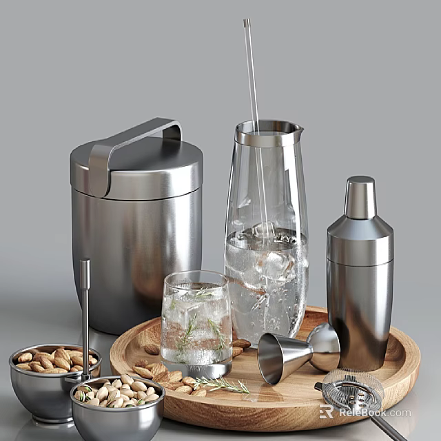 Artistic Sculpture Carving Design For Stainless Steel Kitchen Utensils Glassware And Wooden Tray 3d model 