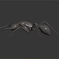 Realistic Metallic Ant Sculpture Detailed 3D Model With Shiny Surface On Dark Background