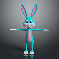 Cartoon Rabbit Game Animation Character With Blue Body Pink Belly White Paws And Smiling Expression
