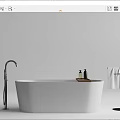 Modern White Freestanding Bathtub With Shower Faucet Wooden Tray And Towel Rack