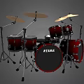 TAMA Complete Drum Set With Red Drums Chrome Cymbals And Metal Stands