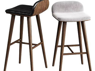 Modern Bar Stools With Wooden Legs And Black Gray Seats Design 3d model