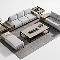 Modern Sectional Sofa Set With Coffee Table Wooden Accents Side Tables And Area Rug