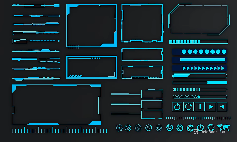 Modern Tech Themed Widgets With Blue Geometric Shapes And Digital Design Elements 3d model 