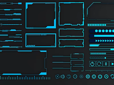 Modern Tech Themed Widgets With Blue Geometric Shapes And Digital Design Elements 3d model