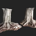 Pair of Natural Stone Wood Tree Stumps With Realistic Root Texture And Decorative Design