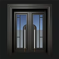 Modern Double Doors Design with Black Frame Glass Panels and White Handles
