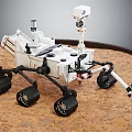 Mars Rover Scientific Exploration Vehicle With Mechanical Arm And Solar Panels On Simulated Martian Surface