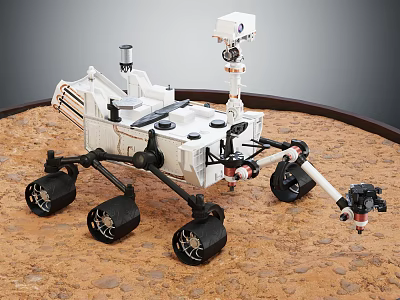 Mars Rover Scientific Exploration Vehicle With Mechanical Arm And Solar Panels On Simulated Martian Surface 3d model