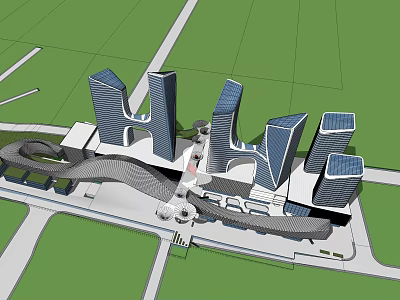 Modern Commercial Complex With High Rise Buildings And Connected Open Spaces 3d model