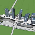 Modern Commercial Complex With High Rise Buildings And Connected Open Spaces