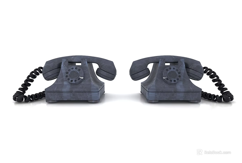 Vintage Corded Telephones With Rotary Dial And Spiral Cords In Gray Color 3d model 