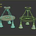 Vintage Style Furniture Chandeliers With Metal Chains Round Bases And Green White Lampshades