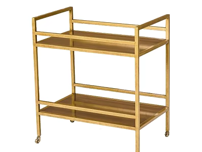Gold Three Tier Metal Rolling Cart With Shelves And Wheels 3d model