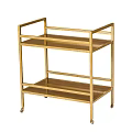 Gold Three Tier Metal Rolling Cart With Shelves And Wheels