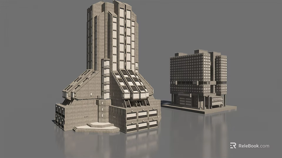 Modern Architectural Models of Tall Buildings with Geometric Structures and Glass Facades 3d model 