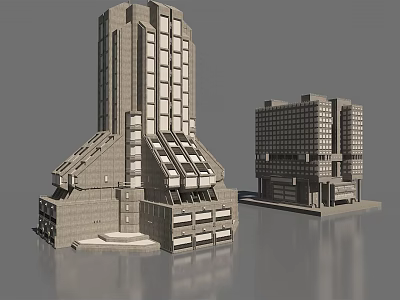 Modern Architectural Models of Tall Buildings with Geometric Structures and Glass Facades 3d model