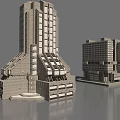 Modern Architectural Models of Tall Buildings with Geometric Structures and Glass Facades