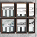 New Chinese-style Roman Curtain Wooden Blinds Combination 3d model
