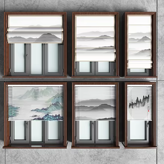 New Chinese-style Roman Curtain Wooden Blinds Combination 3d model