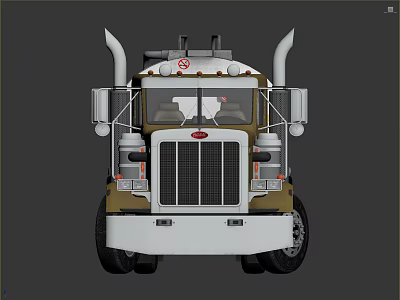 Semi Truck Detailed Front View Featuring Tall Exhaust Pipes Classic Grille And Brown White Cab 3d model