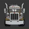 Semi Truck Detailed Front View Featuring Tall Exhaust Pipes Classic Grille And Brown White Cab