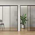 Modern Interior Featuring Black Frame Glass Sliding Doors And Wooden Floor