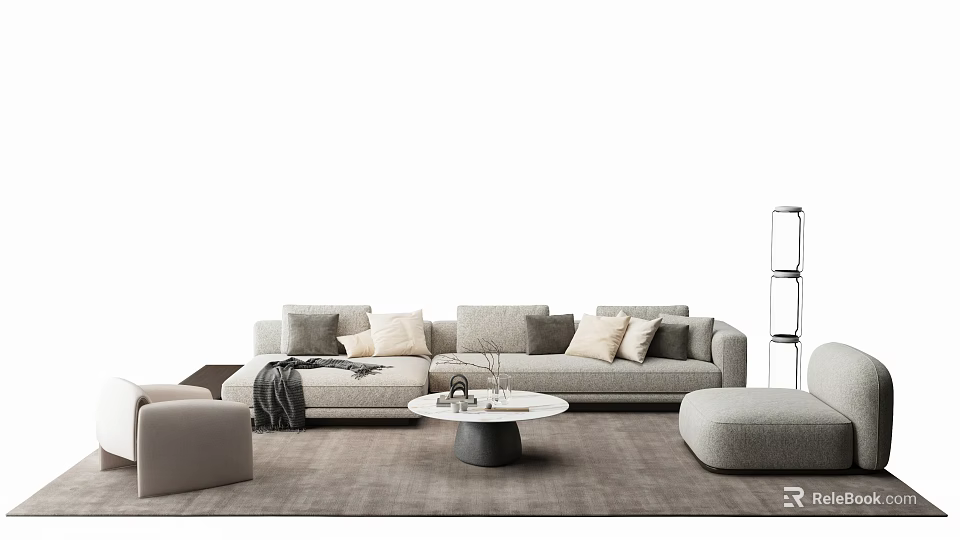 Modern Sofa Coffee Table Set With Soft Pillows And Neutral Area Rug 3d model