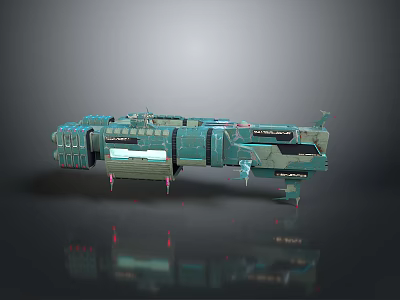 Futuristic Sci-Fi Spaceship 3D Render With Teal Complex Structure And Illuminated Details 3d model