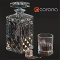Corona Diamond Cut Crystal Decanter With Glass Ice Cubes On Black Surface