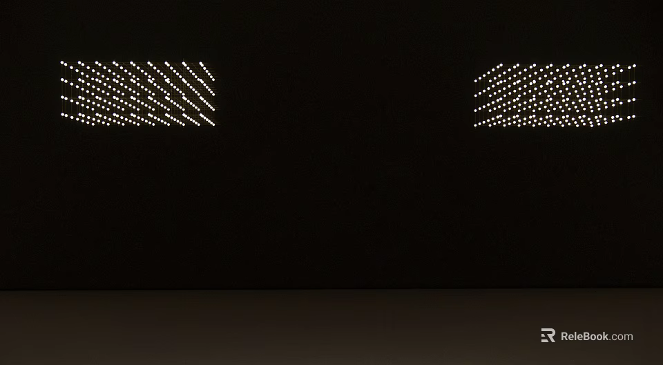 Dot Matrix Design Chandelier on Two Sides Against Black Background with Dark Floor Surface Below 3d model 