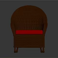 Brown Wicker Chair Interior Design With Red Cushion And Curved Armrests