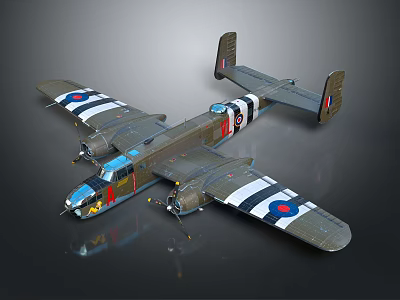Vintage Fighter Aircraft With Green Fuselage Twin Engine Design And Royal Air Force Roundels 3d model